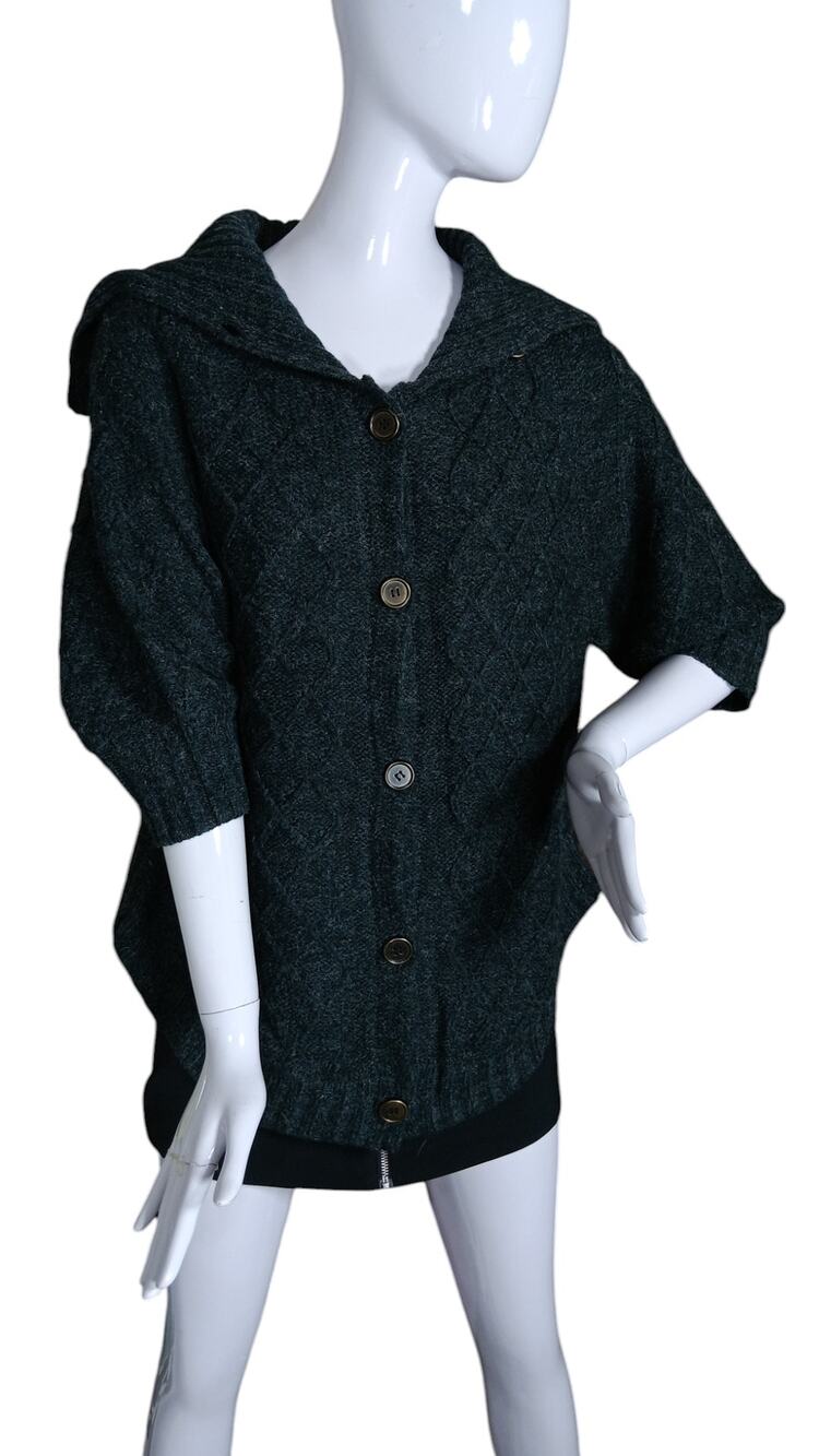 Tulle Chunky Knit Cardigan Sweater Size Medium Dark Gray 3/4 Sleeve Button Down
